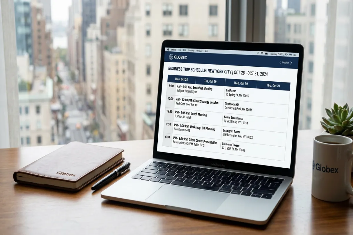 Business trip itinerary template with meetings