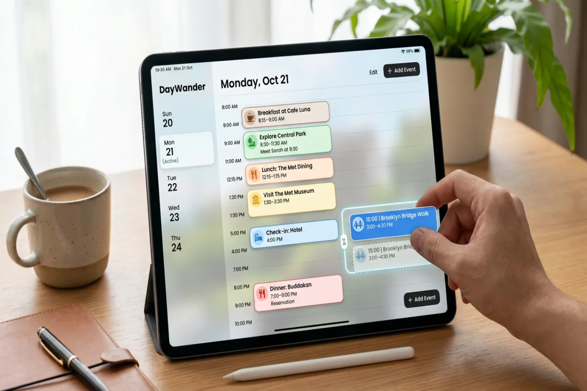 Itinerary planner template with daily schedule