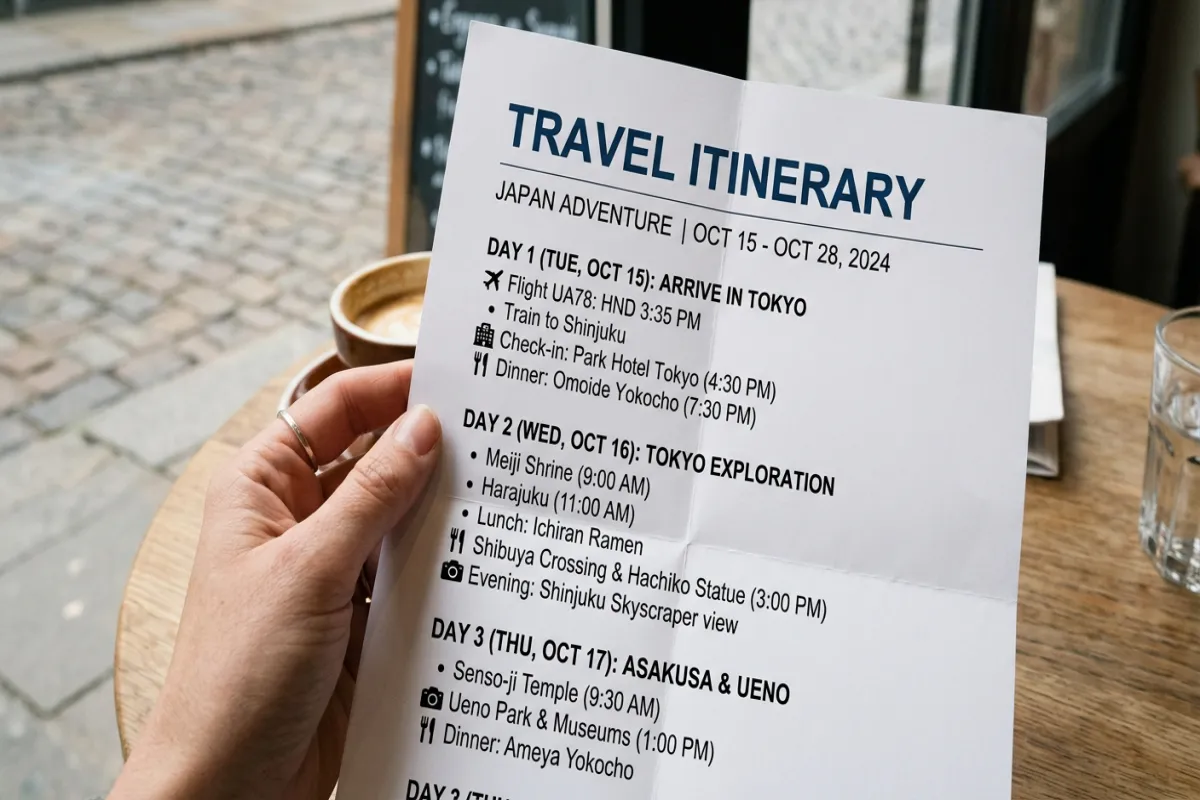 Printable travel itinerary template ready to carry
