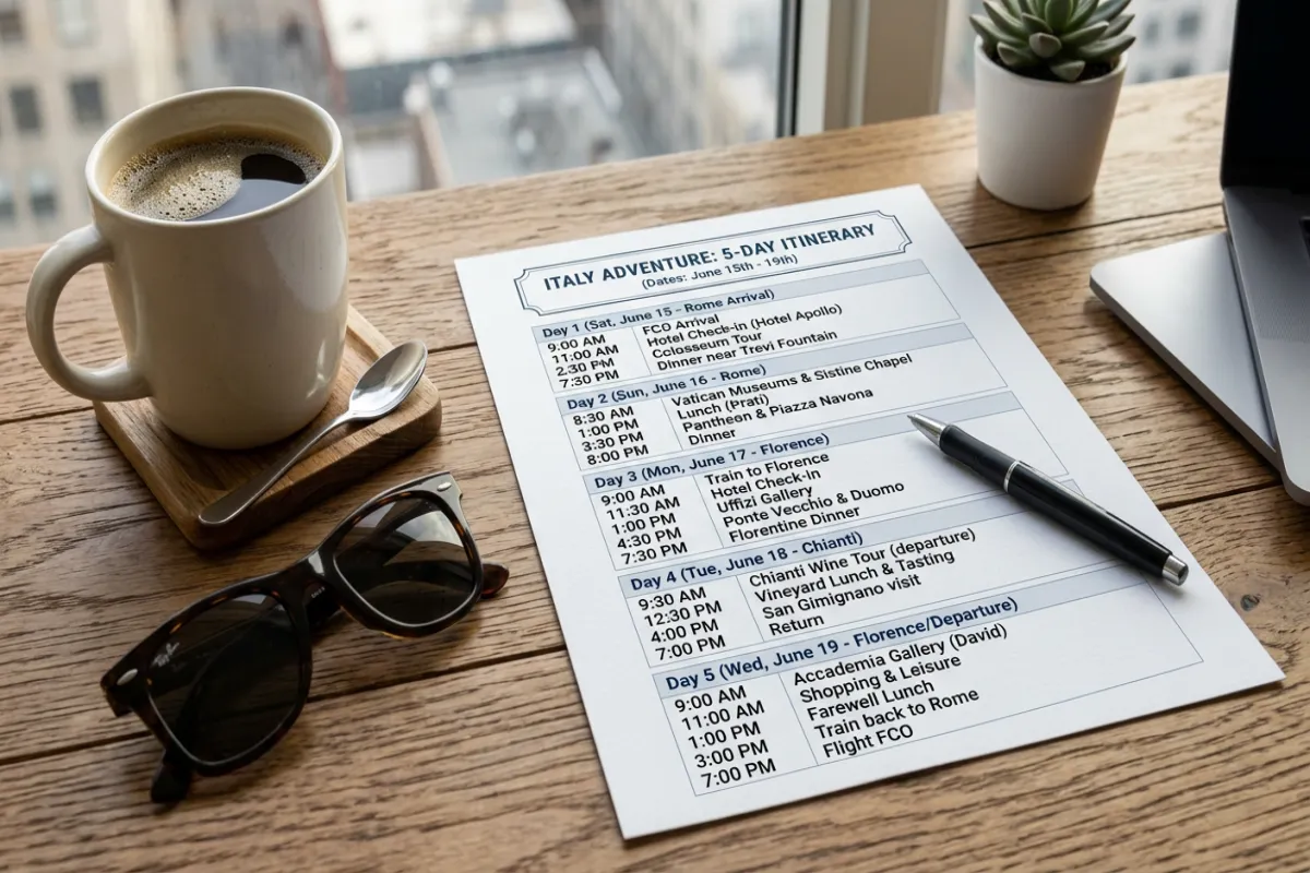 Vacation itinerary template with daily schedule
